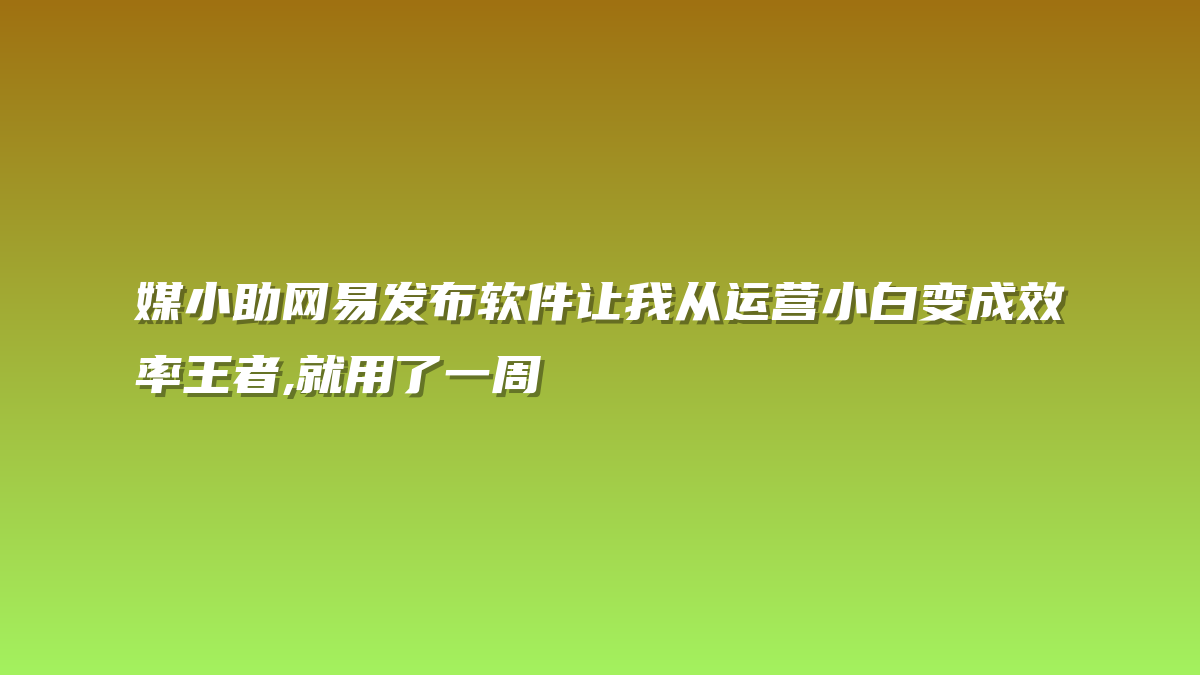 媒小助网易发布软件让我从运营小白变成效率王者,就用了一周