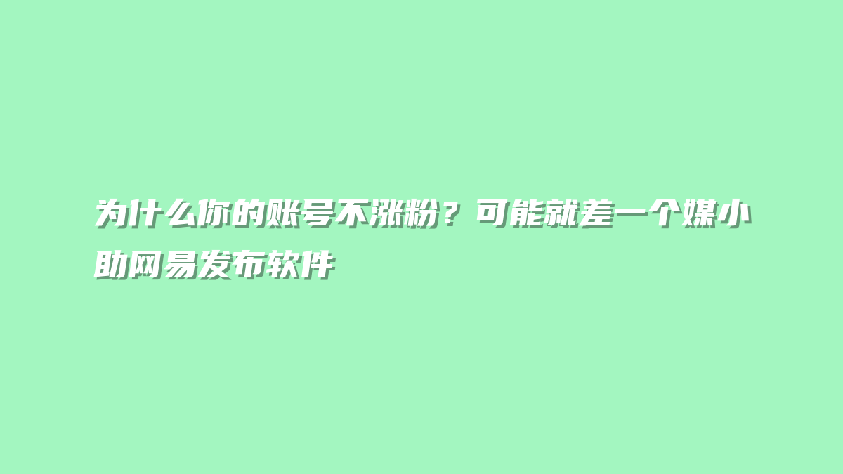 为什么你的账号不涨粉？可能就差一个媒小助网易发布软件