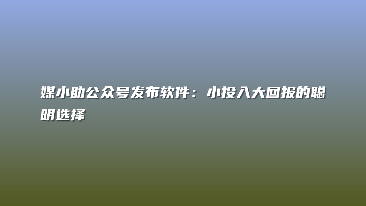 媒小助公众号发布软件：小投入大回报的聪明选择