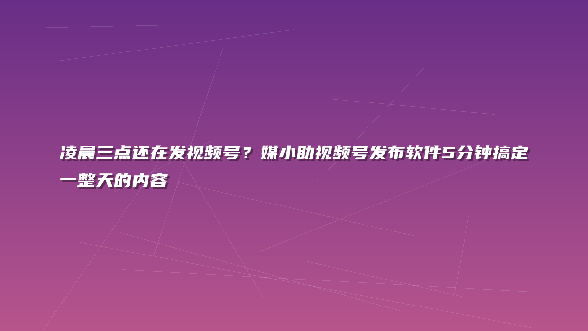 凌晨三点还在发视频号？媒小助视频号发布软件5分钟搞定一整天的内容