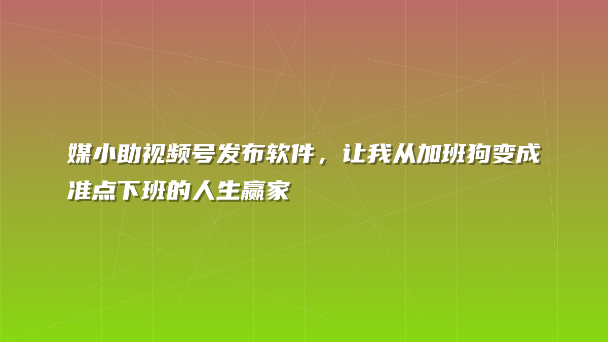 媒小助视频号发布软件，让我从加班狗变成准点下班的人生赢家