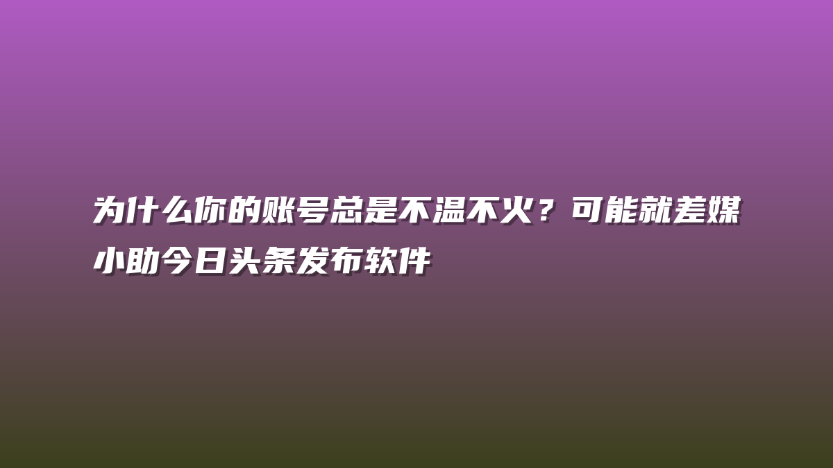 为什么你的账号总是不温不火？可能就差媒小助今日头条发布软件