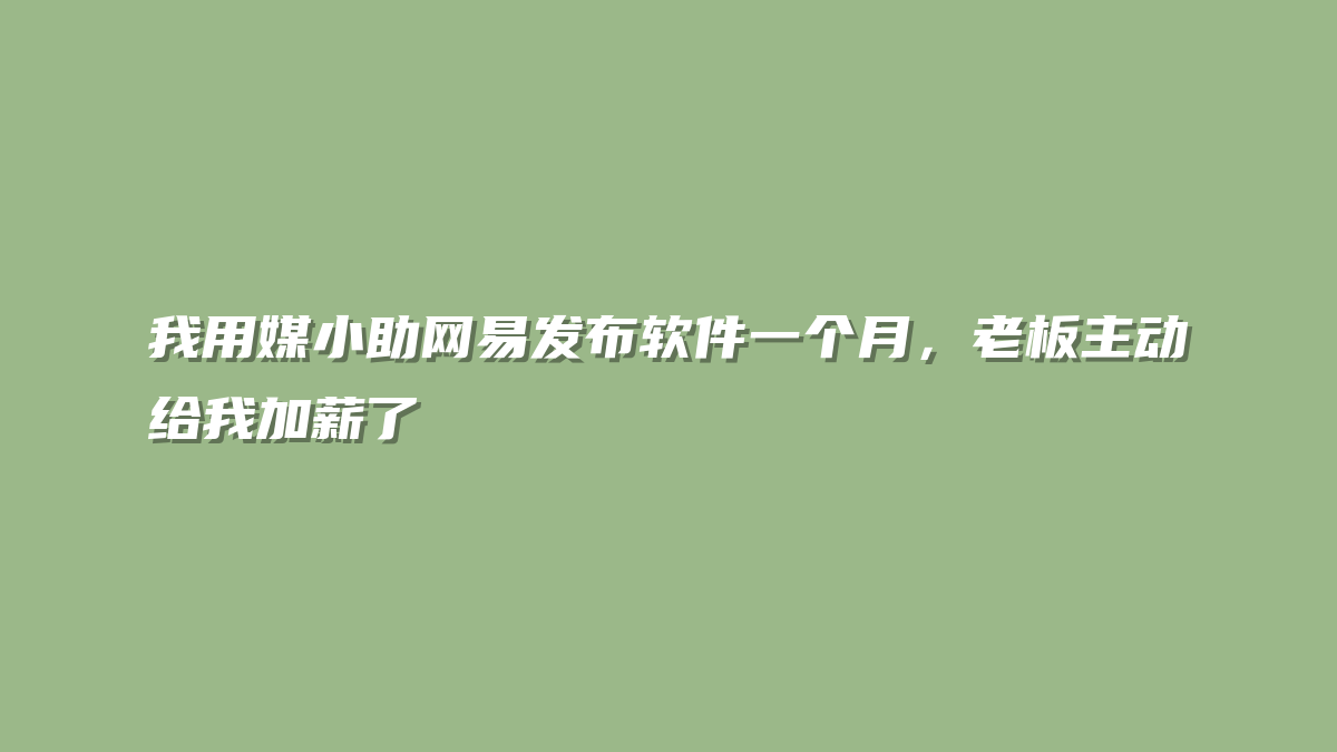 我用媒小助网易发布软件一个月，老板主动给我加薪了