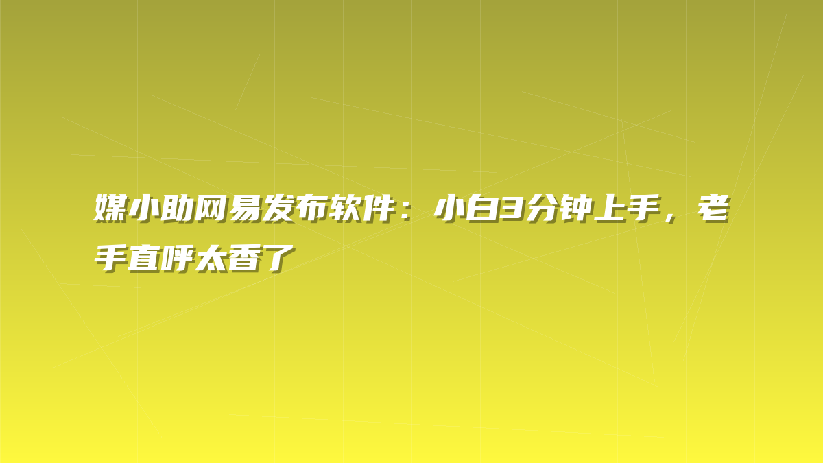 媒小助网易发布软件：小白3分钟上手，老手直呼太香了