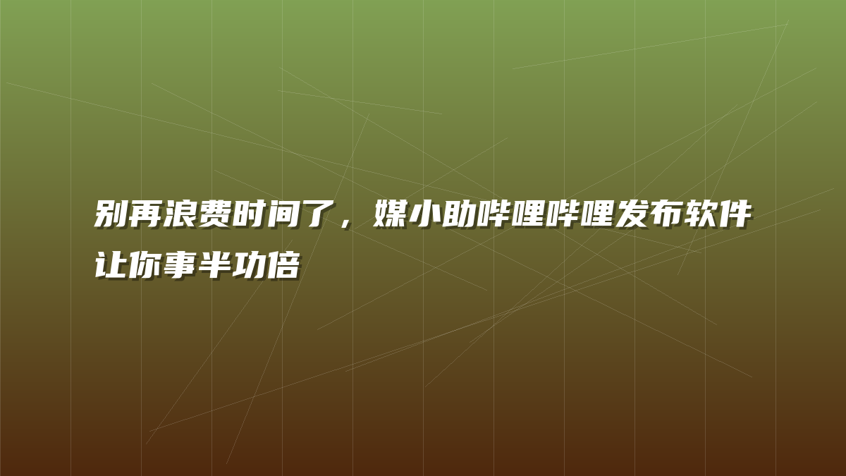 别再浪费时间了，媒小助哔哩哔哩发布软件让你事半功倍