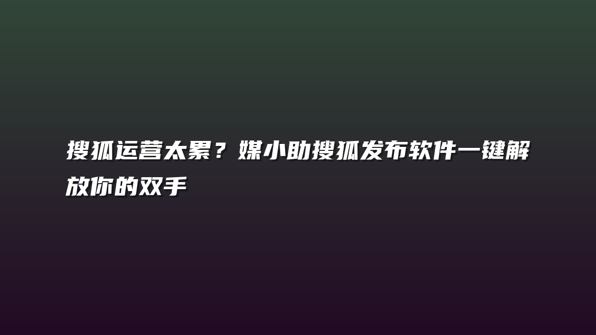 搜狐运营太累？媒小助搜狐发布软件一键解放你的双手
