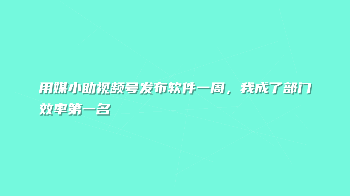 用媒小助视频号发布软件一周，我成了部门效率第一名