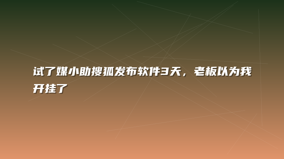 试了媒小助搜狐发布软件3天，老板以为我开挂了