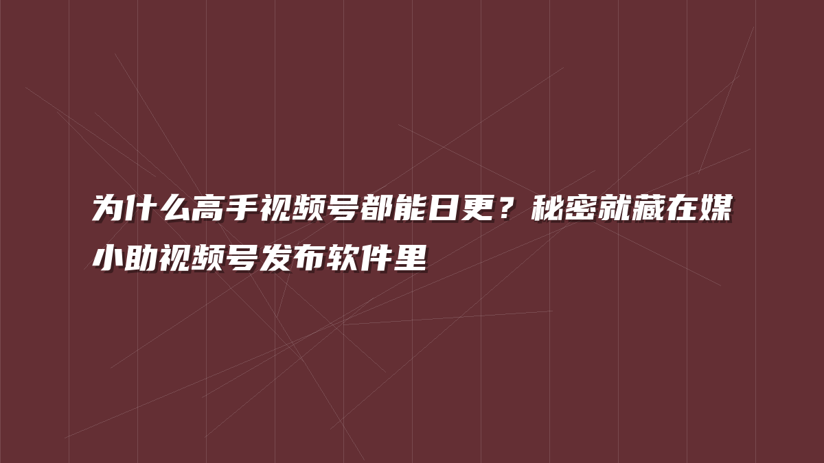 为什么高手视频号都能日更？秘密就藏在媒小助视频号发布软件里