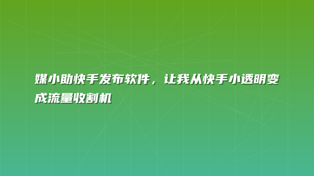 媒小助快手发布软件，让我从快手小透明变成流量收割机