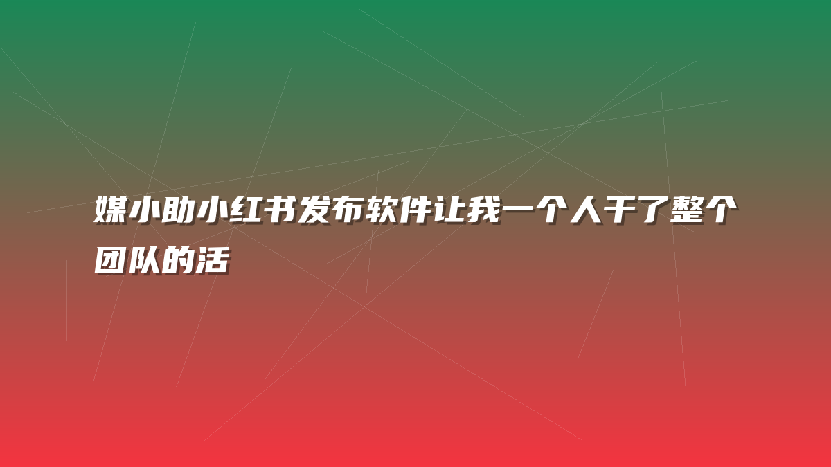 媒小助小红书发布软件让我一个人干了整个团队的活