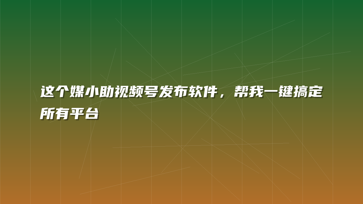 这个媒小助视频号发布软件，帮我一键搞定所有平台