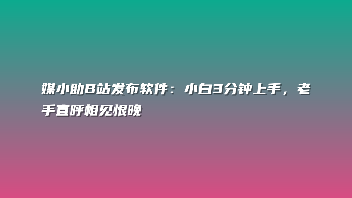 媒小助B站发布软件：小白3分钟上手，老手直呼相见恨晚