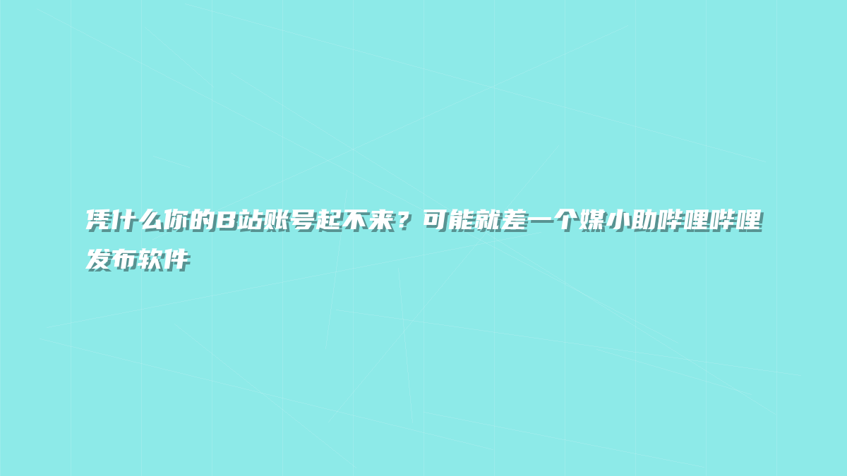 凭什么你的B站账号起不来？可能就差一个媒小助哔哩哔哩发布软件