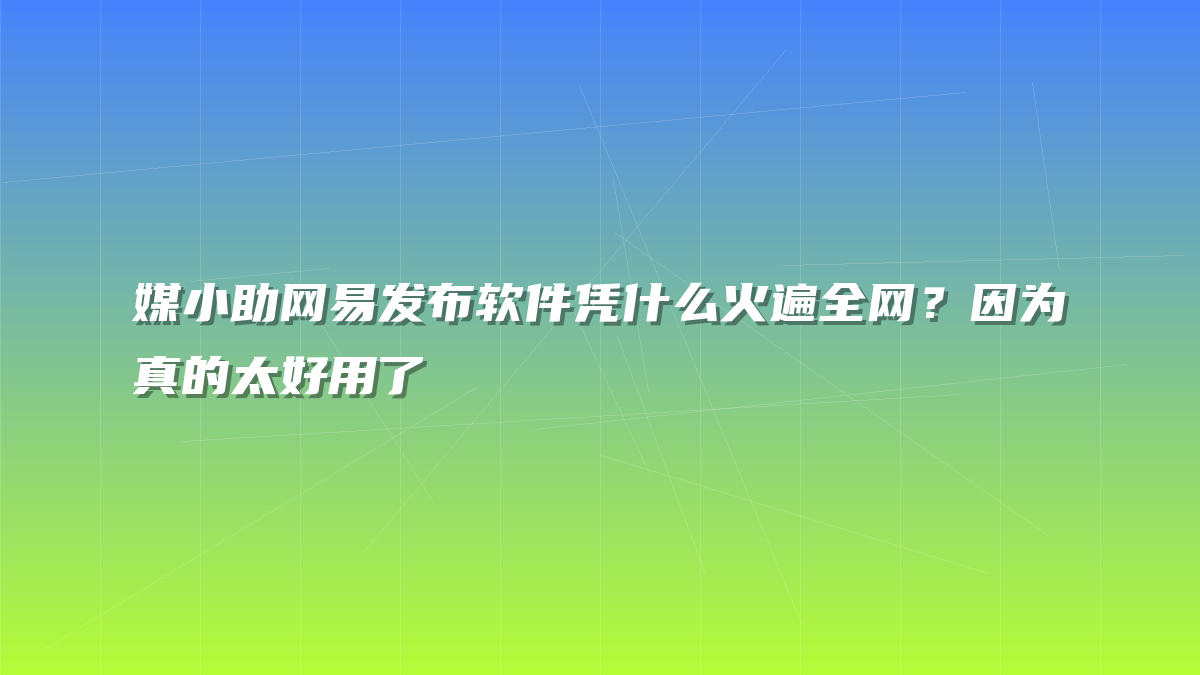 媒小助网易发布软件凭什么火遍全网？因为真的太好用了