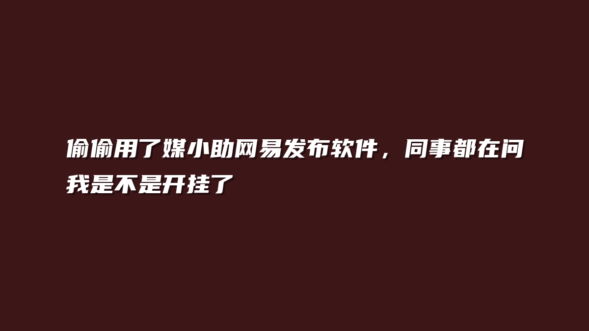 偷偷用了媒小助网易发布软件，同事都在问我是不是开挂了