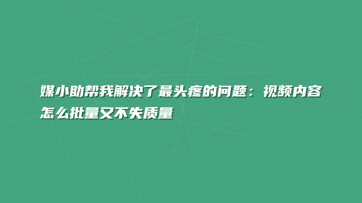 媒小助帮我解决了最头疼的问题：视频内容怎么批量又不失质量