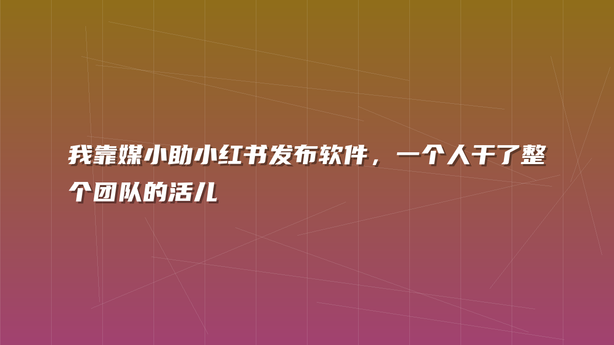 我靠媒小助小红书发布软件，一个人干了整个团队的活儿