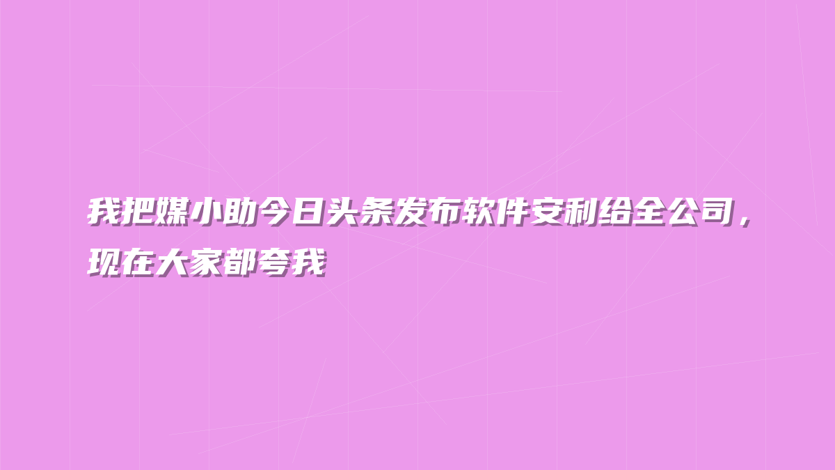我把媒小助今日头条发布软件安利给全公司，现在大家都夸我