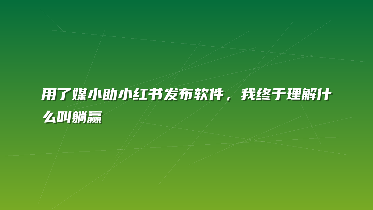 用了媒小助小红书发布软件，我终于理解什么叫躺赢