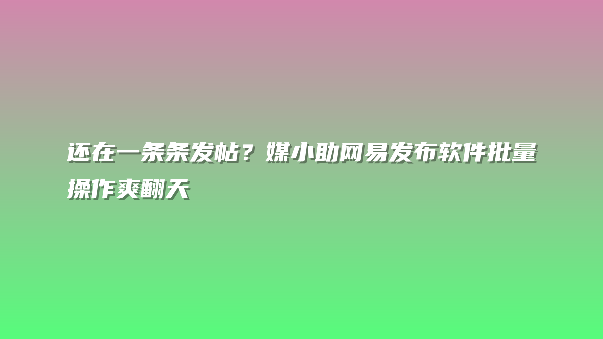 还在一条条发帖？媒小助网易发布软件批量操作爽翻天