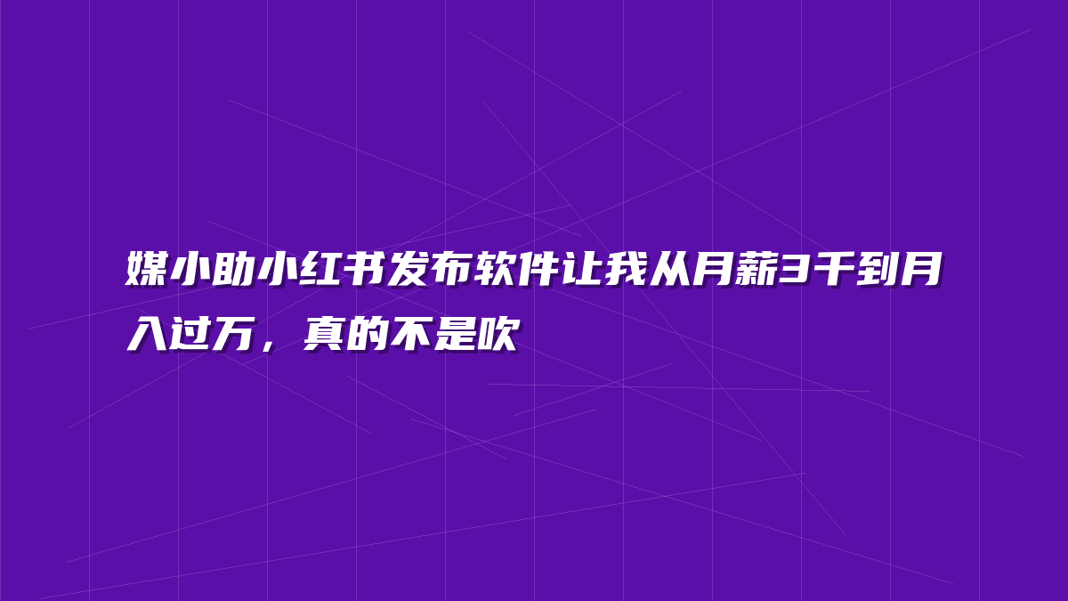 媒小助小红书发布软件让我从月薪3千到月入过万，真的不是吹