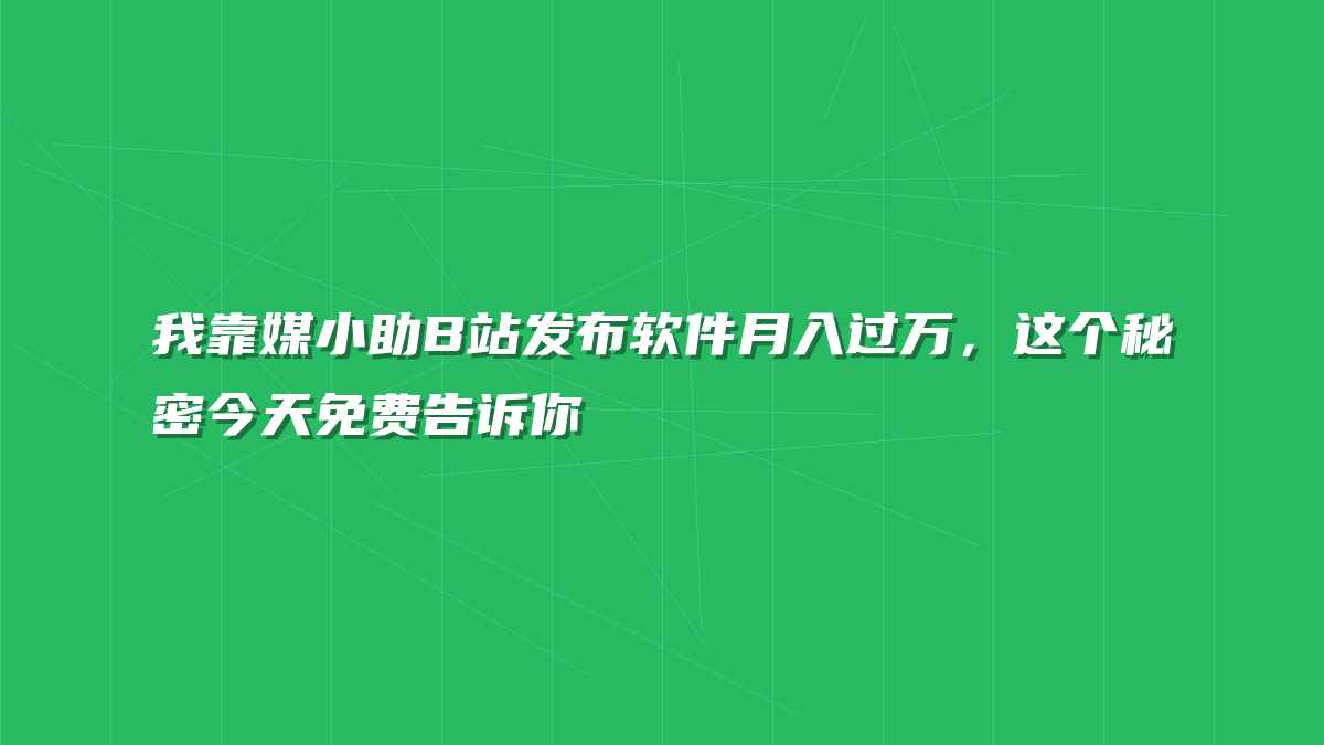 我靠媒小助B站发布软件月入过万，这个秘密今天免费告诉你