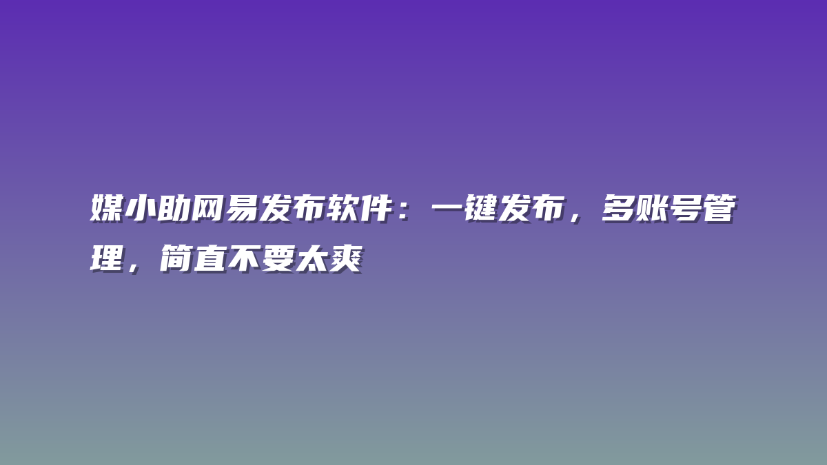 媒小助网易发布软件：一键发布，多账号管理，简直不要太爽