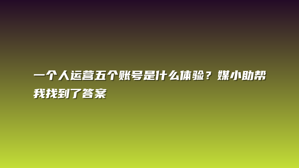 一个人运营五个账号是什么体验？媒小助帮我找到了答案