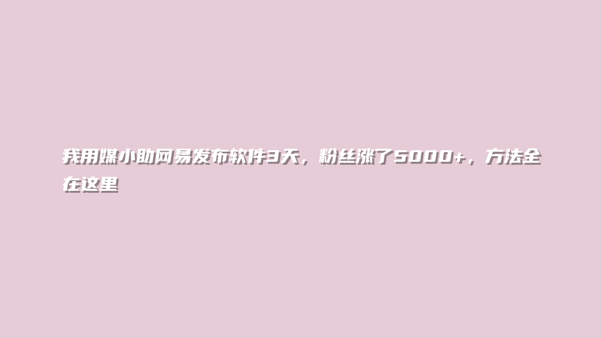 我用媒小助网易发布软件3天，粉丝涨了5000+，方法全在这里