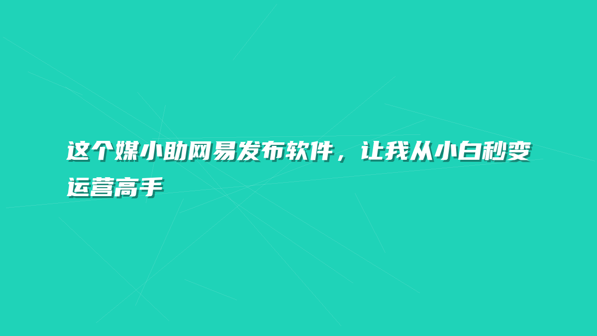 这个媒小助网易发布软件，让我从小白秒变运营高手