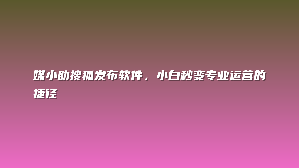 媒小助搜狐发布软件，小白秒变专业运营的捷径