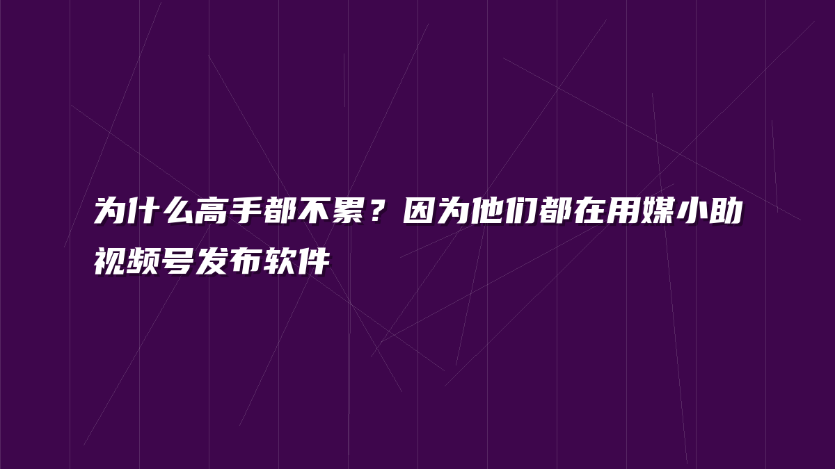 为什么高手都不累？因为他们都在用媒小助视频号发布软件