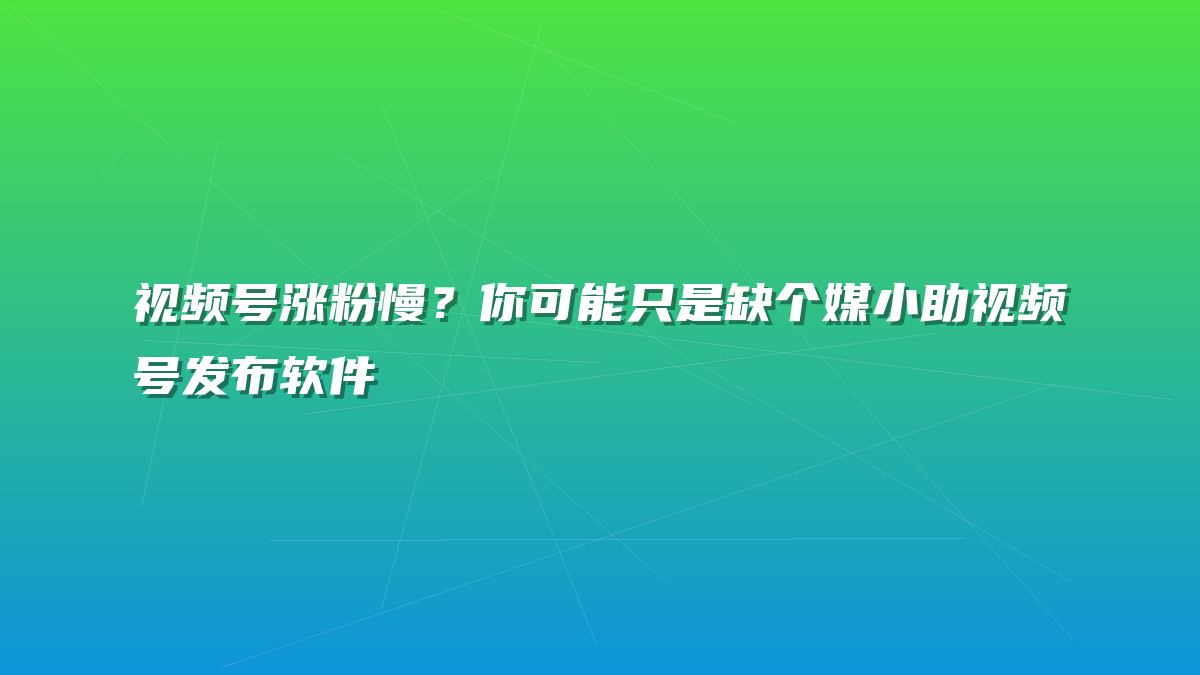 视频号涨粉慢？你可能只是缺个媒小助视频号发布软件