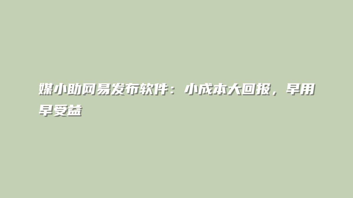 媒小助网易发布软件：小成本大回报，早用早受益