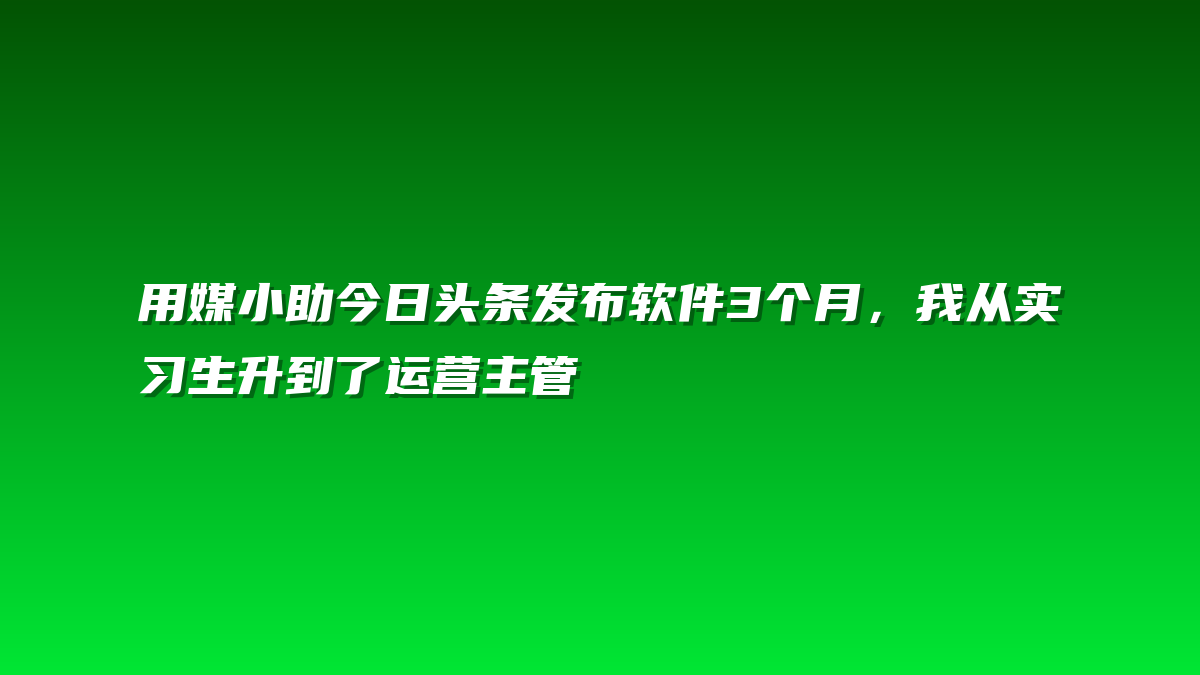 用媒小助今日头条发布软件3个月，我从实习生升到了运营主管