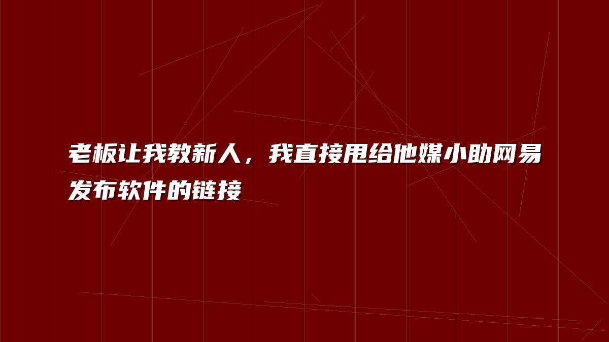 老板让我教新人，我直接甩给他媒小助网易发布软件的链接