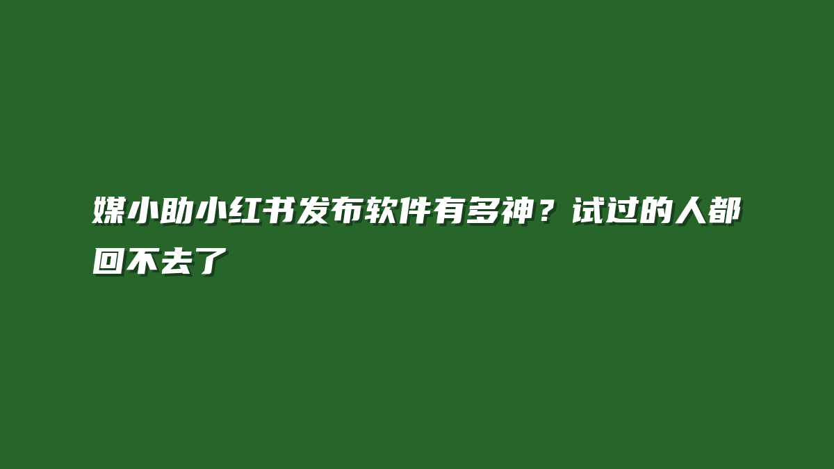 媒小助小红书发布软件有多神？试过的人都回不去了