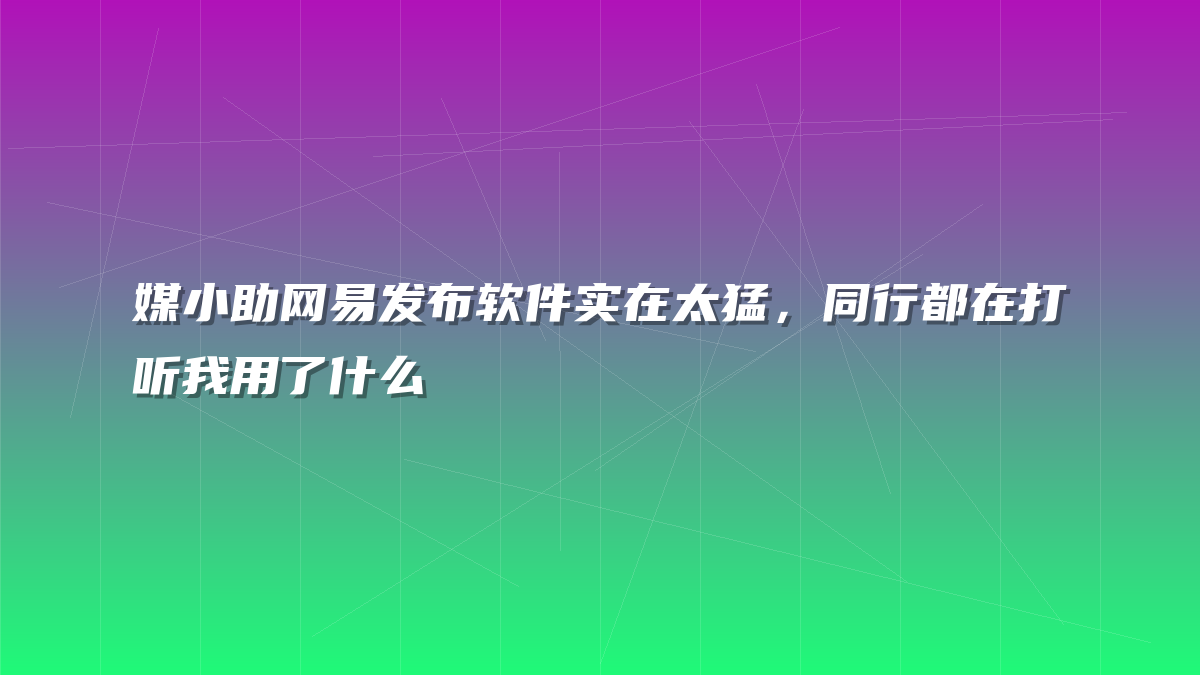 媒小助网易发布软件实在太猛，同行都在打听我用了什么