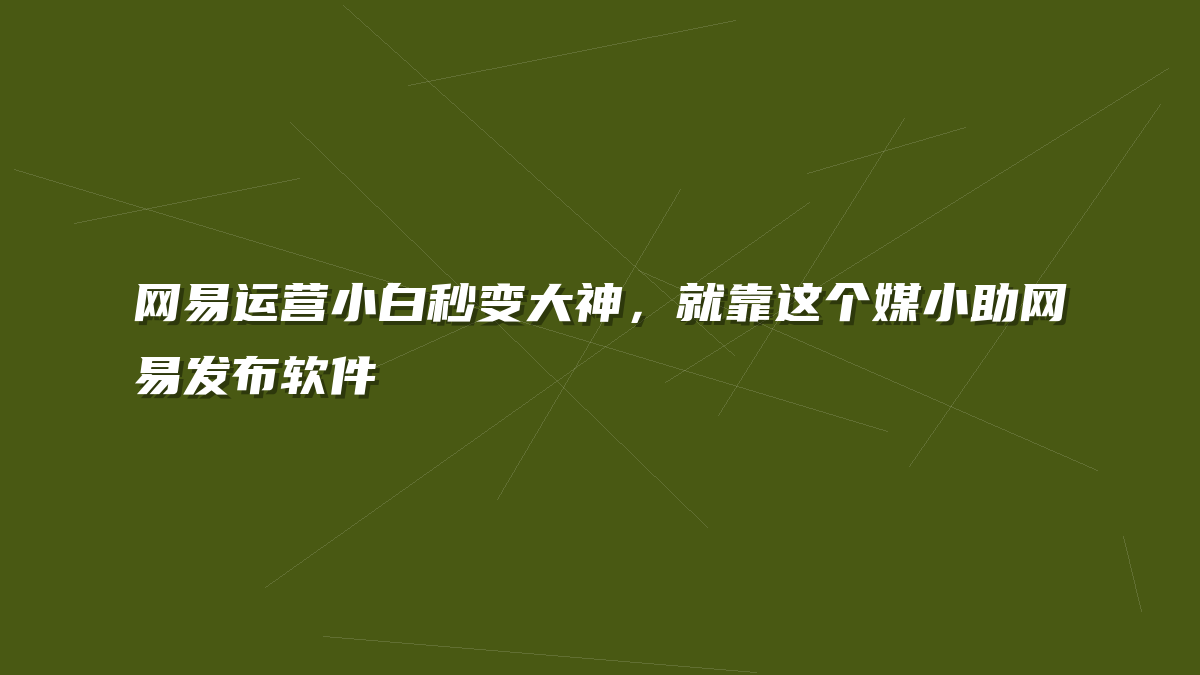 网易运营小白秒变大神，就靠这个媒小助网易发布软件
