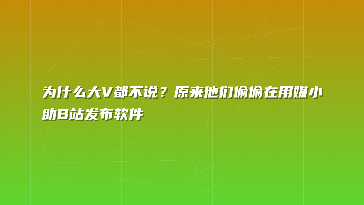 为什么大V都不说？原来他们偷偷在用媒小助B站发布软件