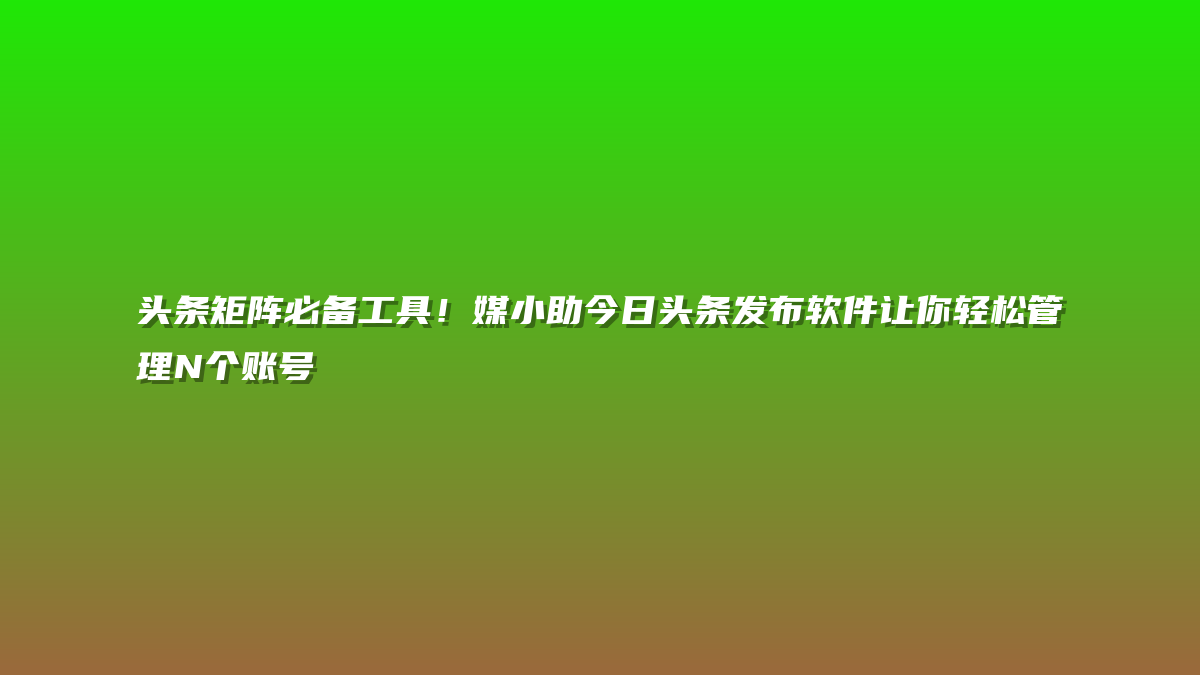 头条矩阵必备工具！媒小助今日头条发布软件让你轻松管理N个账号