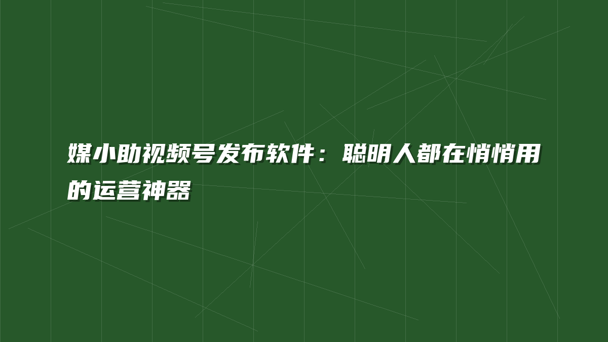 媒小助视频号发布软件：聪明人都在悄悄用的运营神器