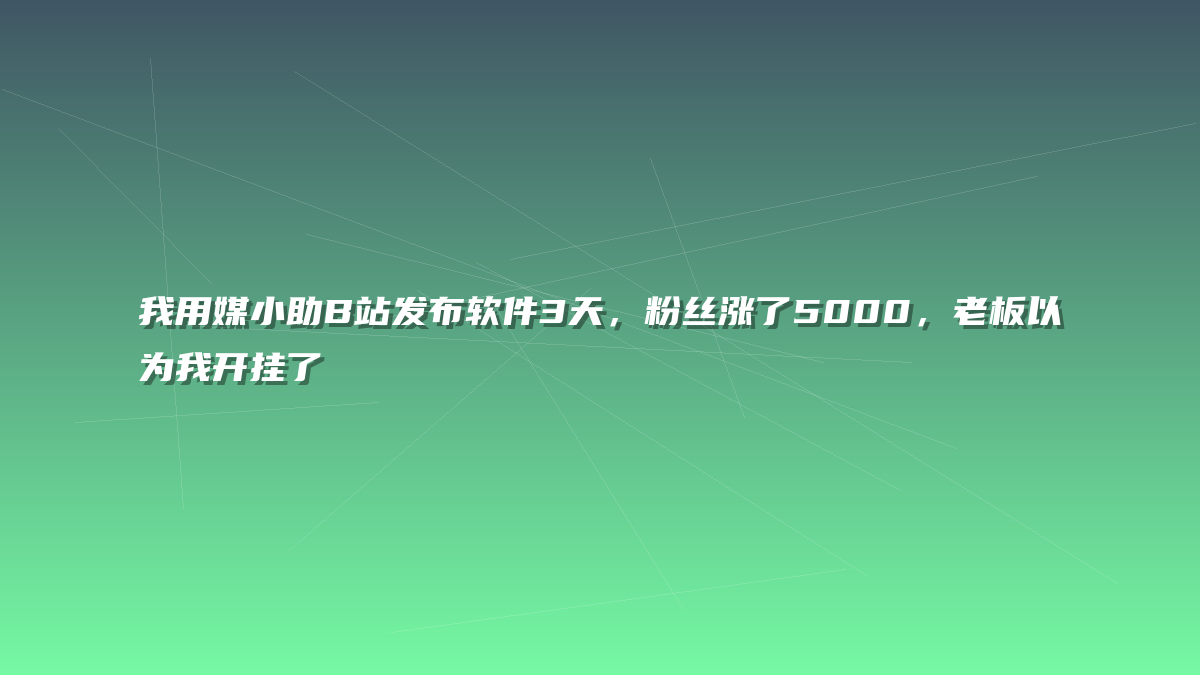 我用媒小助B站发布软件3天，粉丝涨了5000，老板以为我开挂了