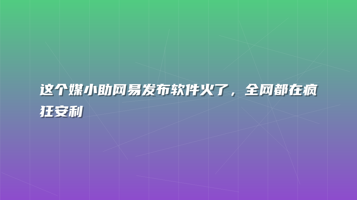 这个媒小助网易发布软件火了，全网都在疯狂安利