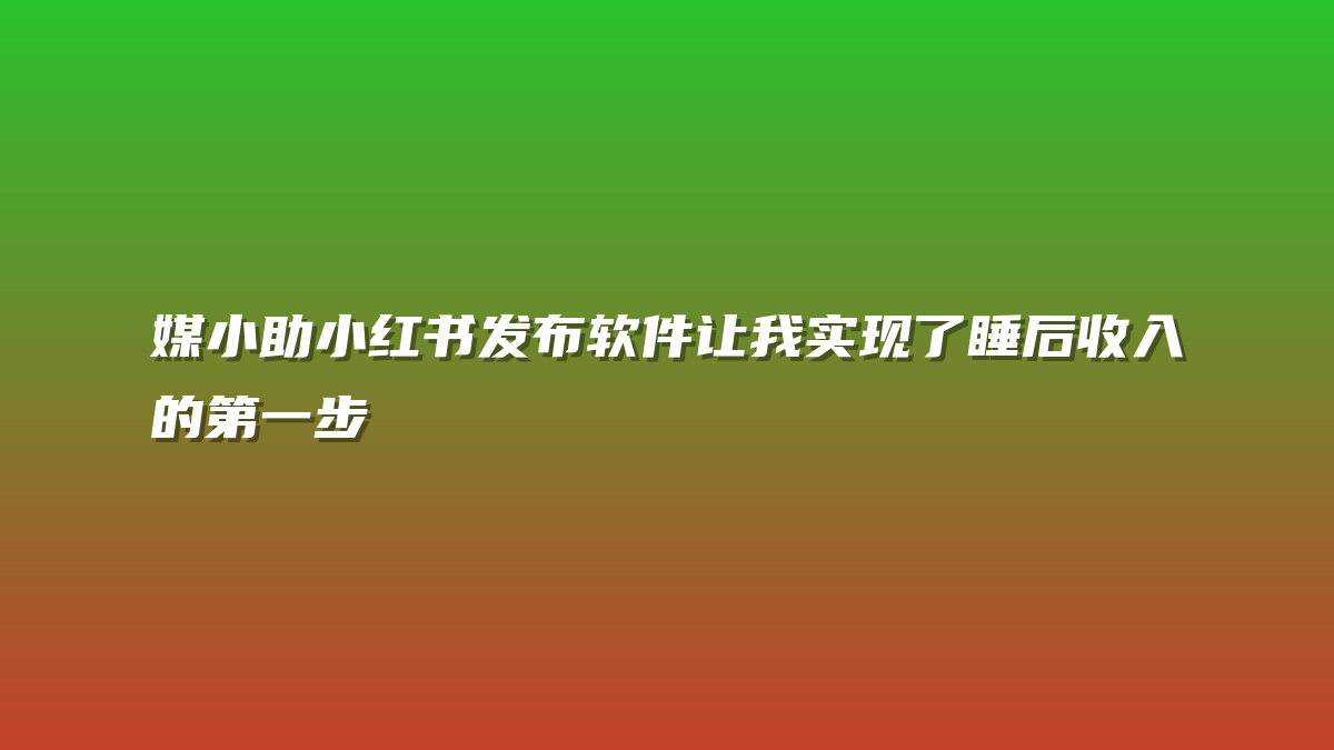 媒小助小红书发布软件让我实现了睡后收入的第一步