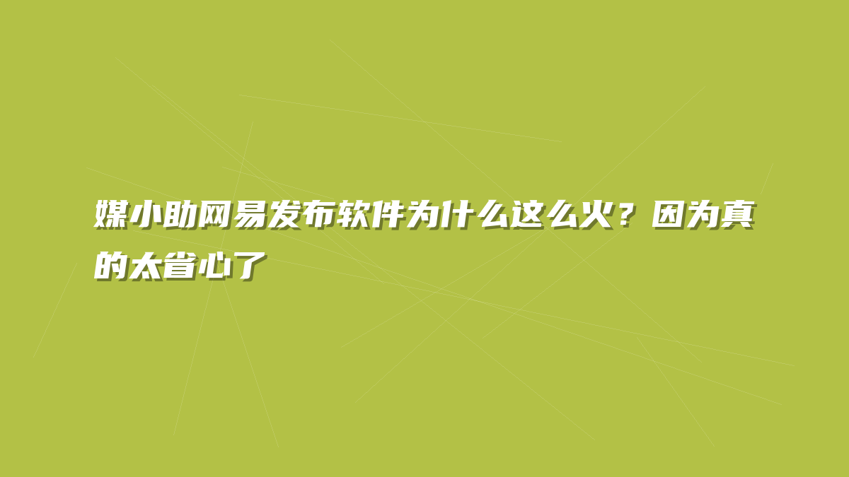媒小助网易发布软件为什么这么火？因为真的太省心了