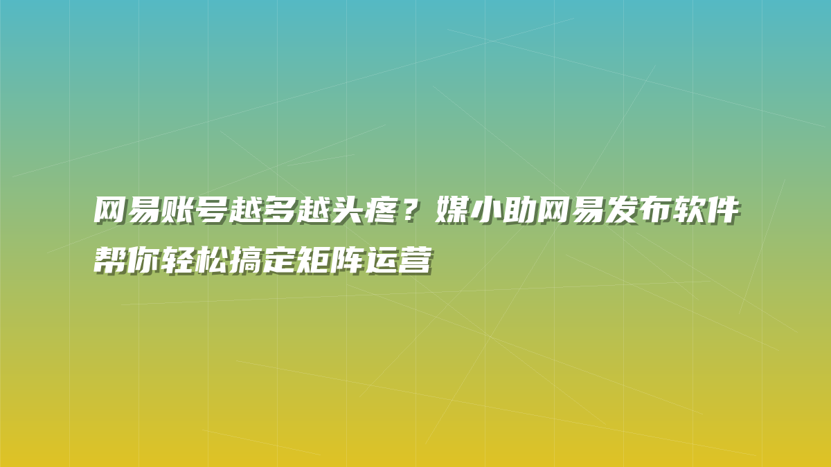网易账号越多越头疼？媒小助网易发布软件帮你轻松搞定矩阵运营