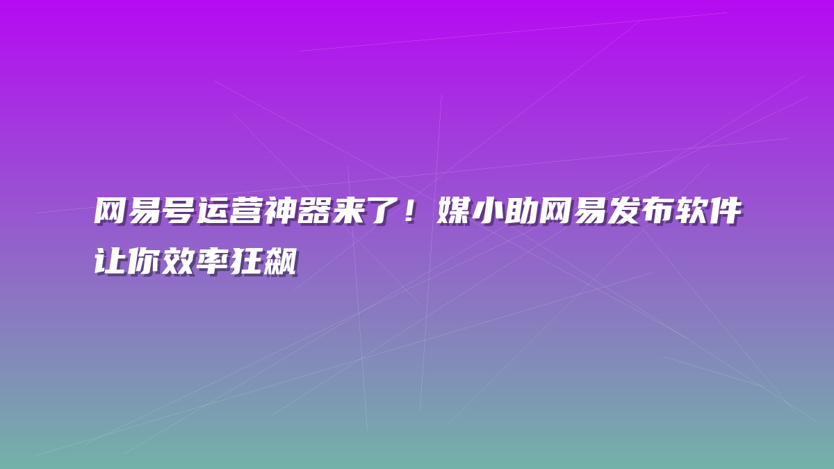 网易号运营神器来了！媒小助网易发布软件让你效率狂飙