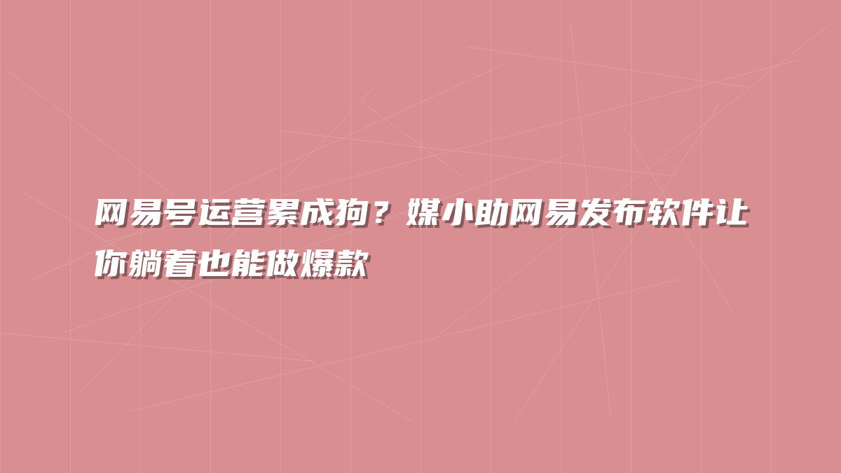 网易号运营累成狗？媒小助网易发布软件让你躺着也能做爆款